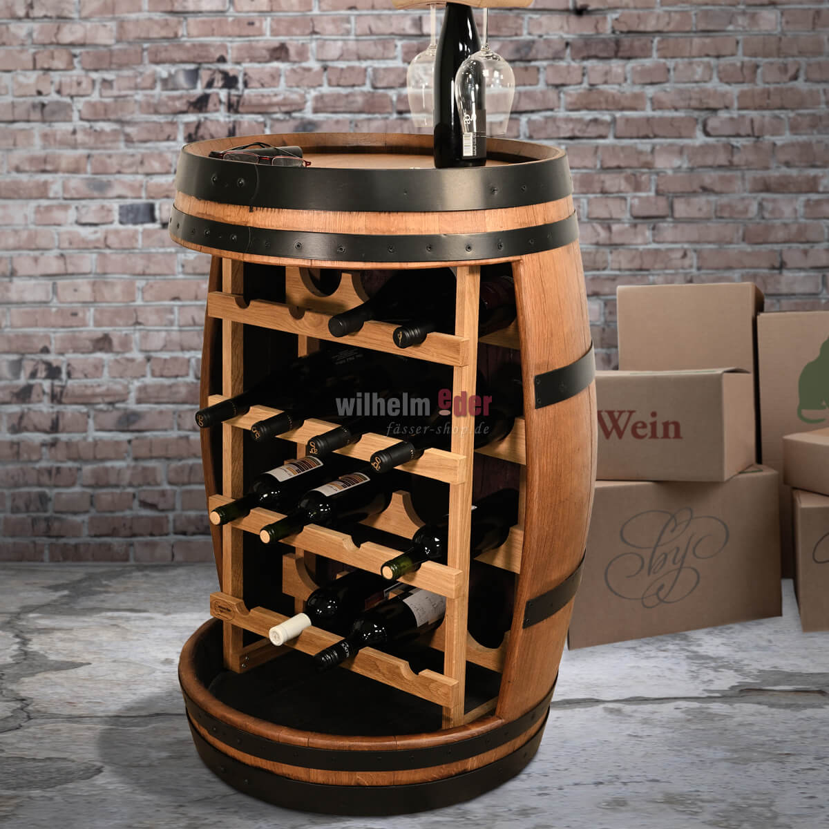 Regalfass_wein_braun_schwarz_3_3 Shelf barrel - bottle bar