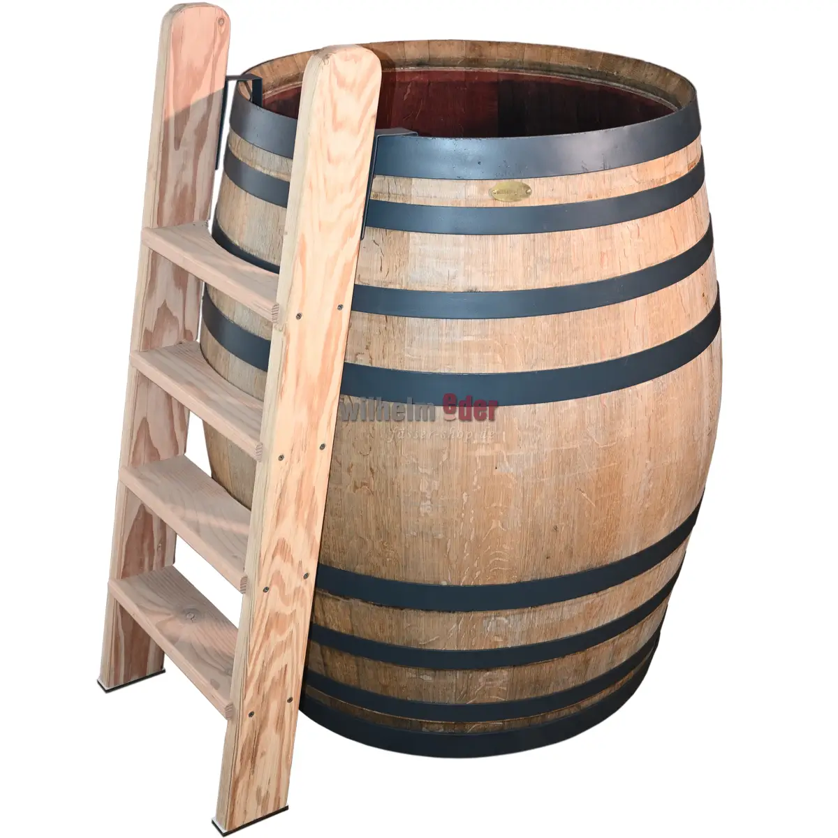 Badefass_set_mit_treppe_aud-Sitz_eisbaden_regentonne_reifen_dunkelgrau_1 Bath barrel 400 l with access ladder and bench